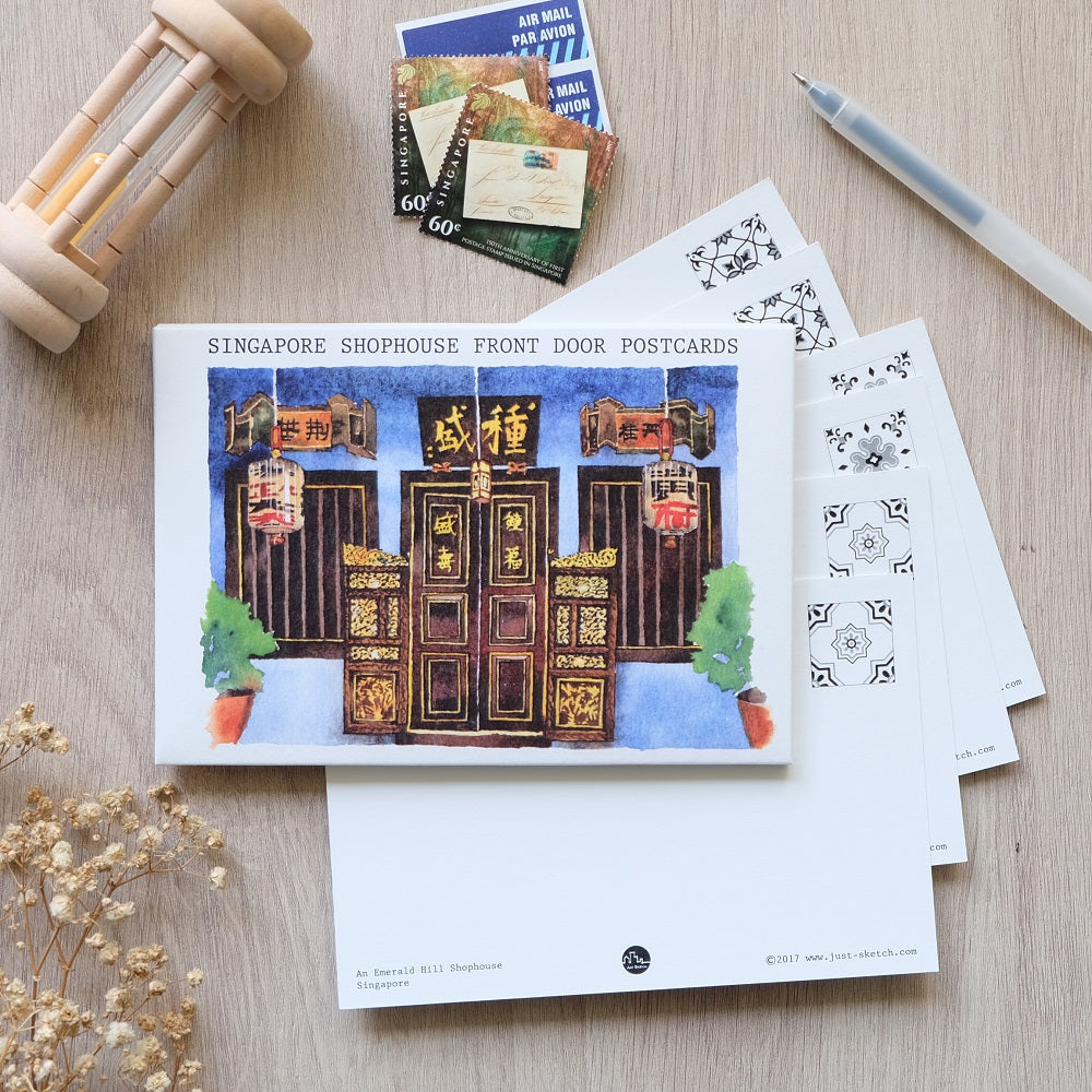 Singapore Shophouse Front Door Postcard Set